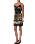 Dolce & Gabbana Multicolor Floral Leopard Silk Lace Trim Mini Dress