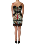 Dolce & Gabbana Multicolor Floral Leopard Silk Lace Trim Mini Dress