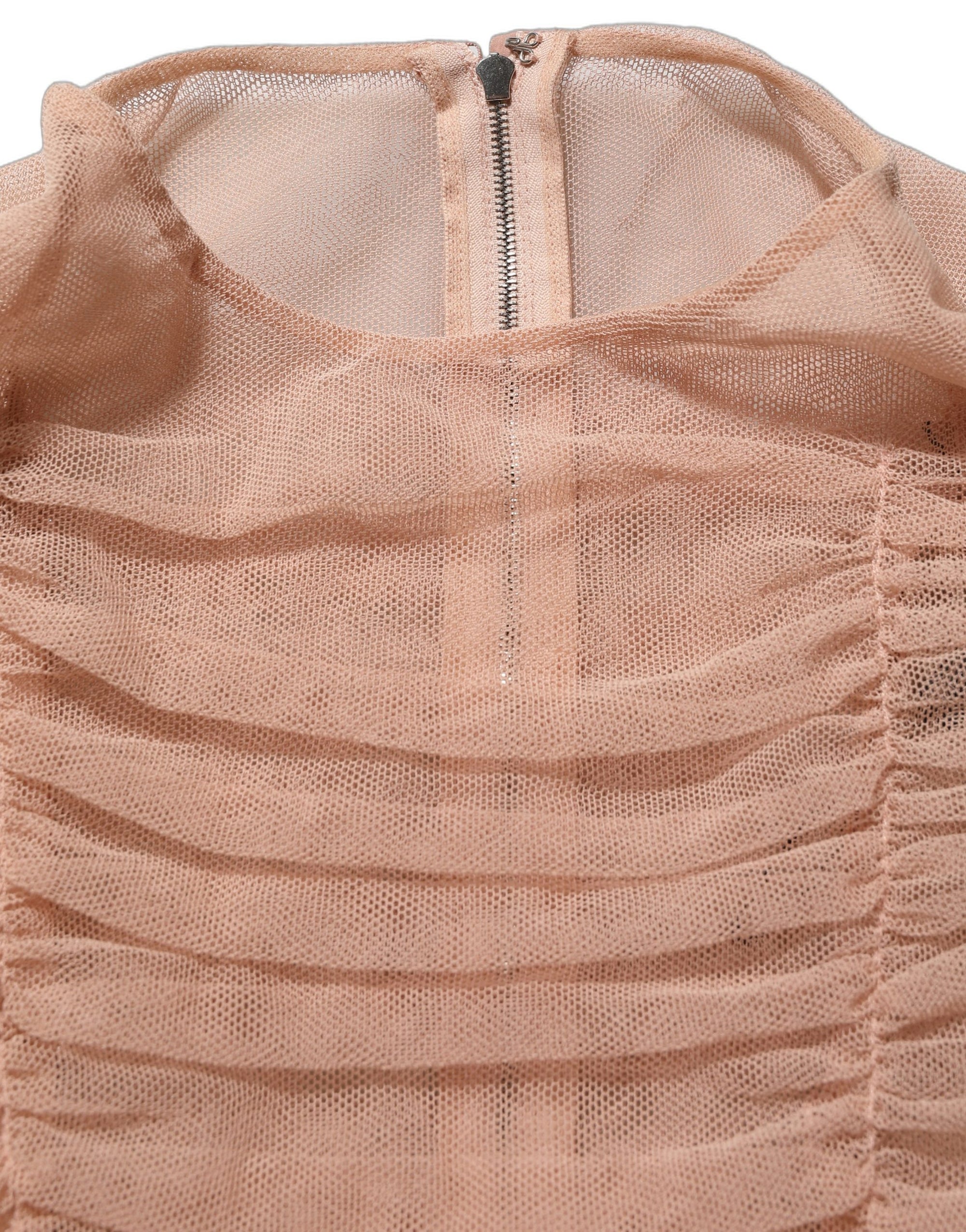 Dolce &amp; Gabbana Beige Cotton Mesh Ruched Sheath Midi Dress