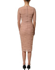 Dolce & Gabbana Beige Cotton Mesh Ruched Sheath Midi Dress