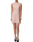 Dolce & Gabbana Pink Cotton Floral Lace Sleeveless Mini Dress
