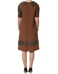 Dolce & Gabbana Brown Wool Rhinestone Embellished Midi Dress