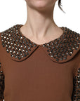 Dolce & Gabbana Brown Wool Rhinestone Embellished Midi Dress