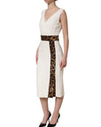 Dolce & Gabbana White Leopard Sleeveless Sheath Midi Dress