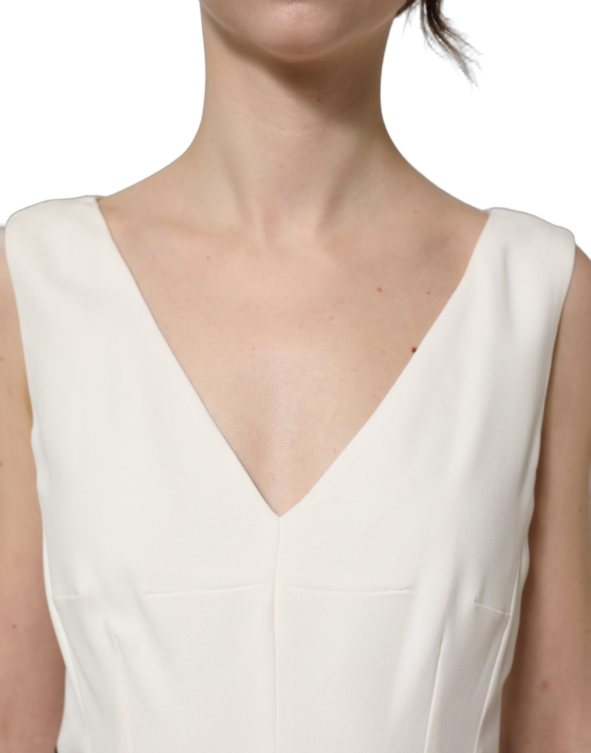 Dolce &amp; Gabbana White Leopard Sleeveless Sheath Midi Dress