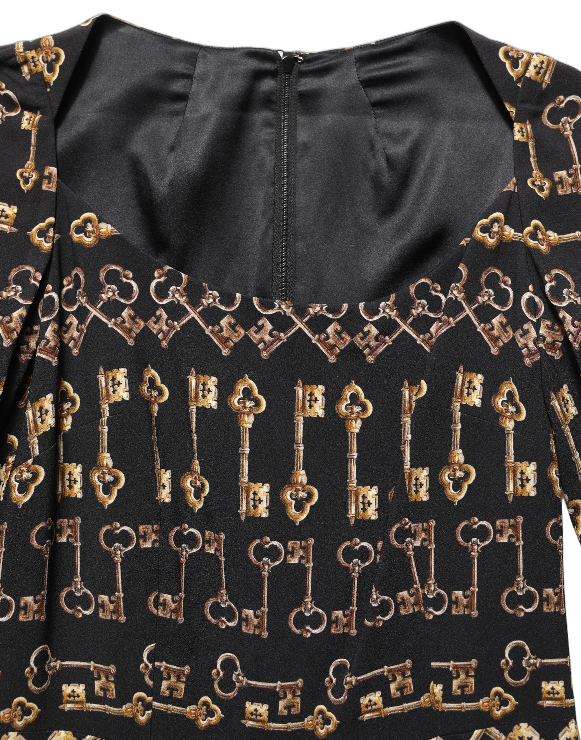 Dolce &amp; Gabbana Black Key Print Long Sleeves Sheath Midi Dress