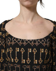 Dolce & Gabbana Black Key Print Long Sleeves Sheath Midi Dress