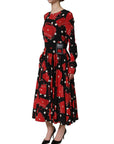 Dolce & Gabbana Black Handbag Print Long Sleeve Midi Dress