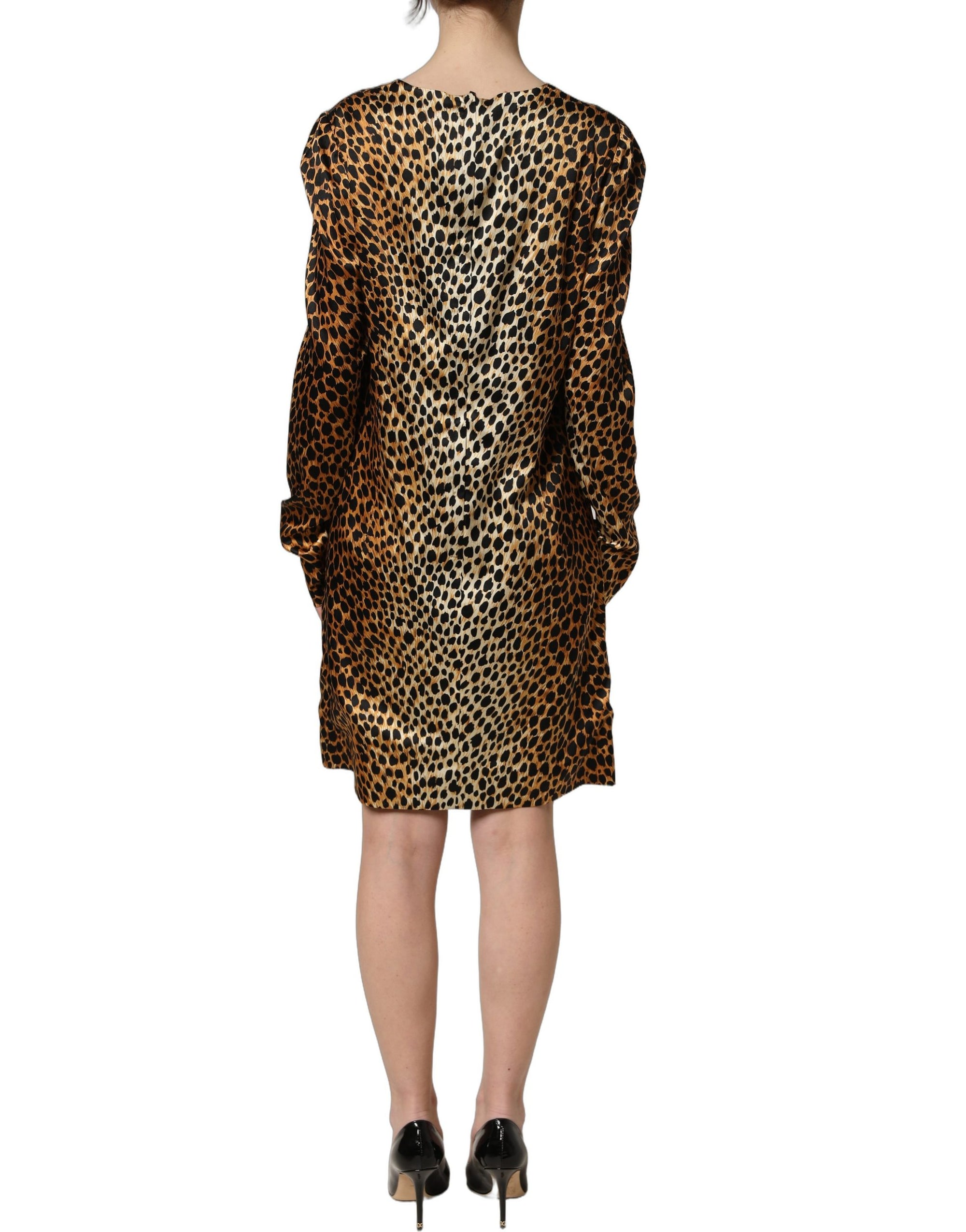 Dolce &amp; Gabbana Brown Ocelot Print Long Sleeve Mini Dress