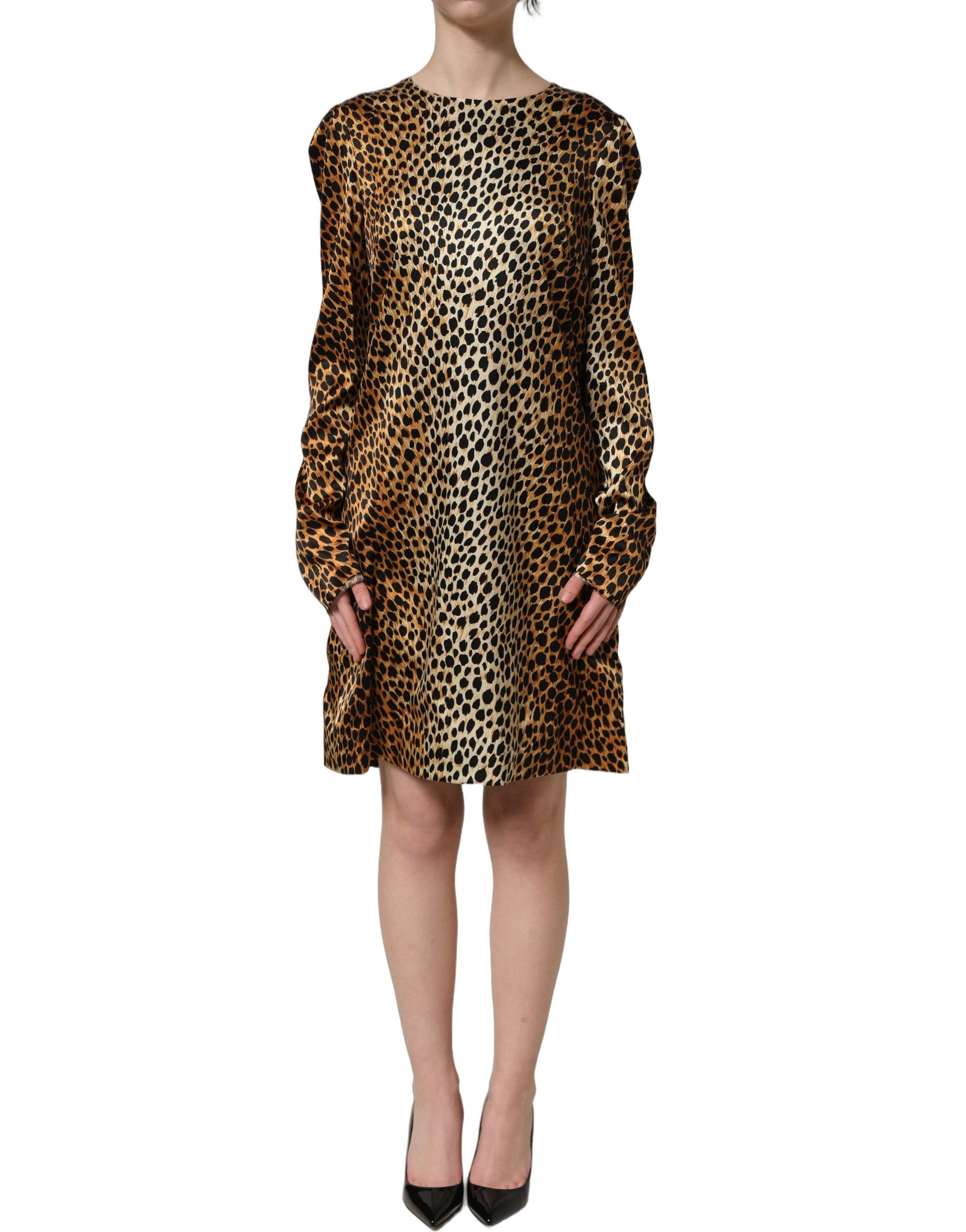 Dolce &amp; Gabbana Brown Ocelot Print Long Sleeve Mini Dress