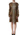 Dolce & Gabbana Brown Ocelot Print Long Sleeve Mini Dress