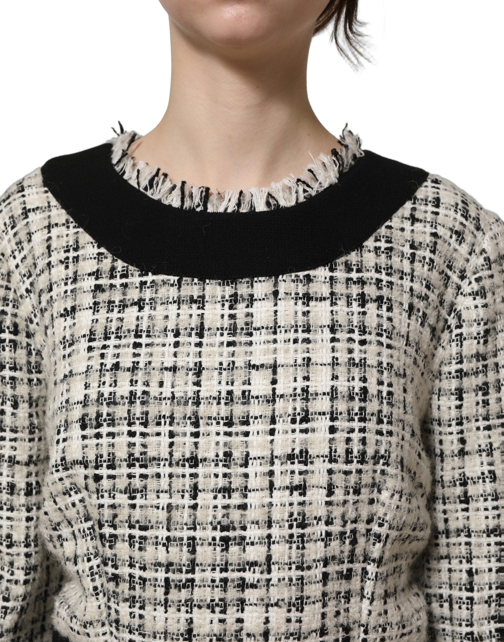 Dolce &amp; Gabbana Multicolor Bouclé Tweed Frayed Trim Midi Dress