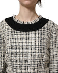 Dolce & Gabbana Multicolor Bouclé Tweed Frayed Trim Midi Dress