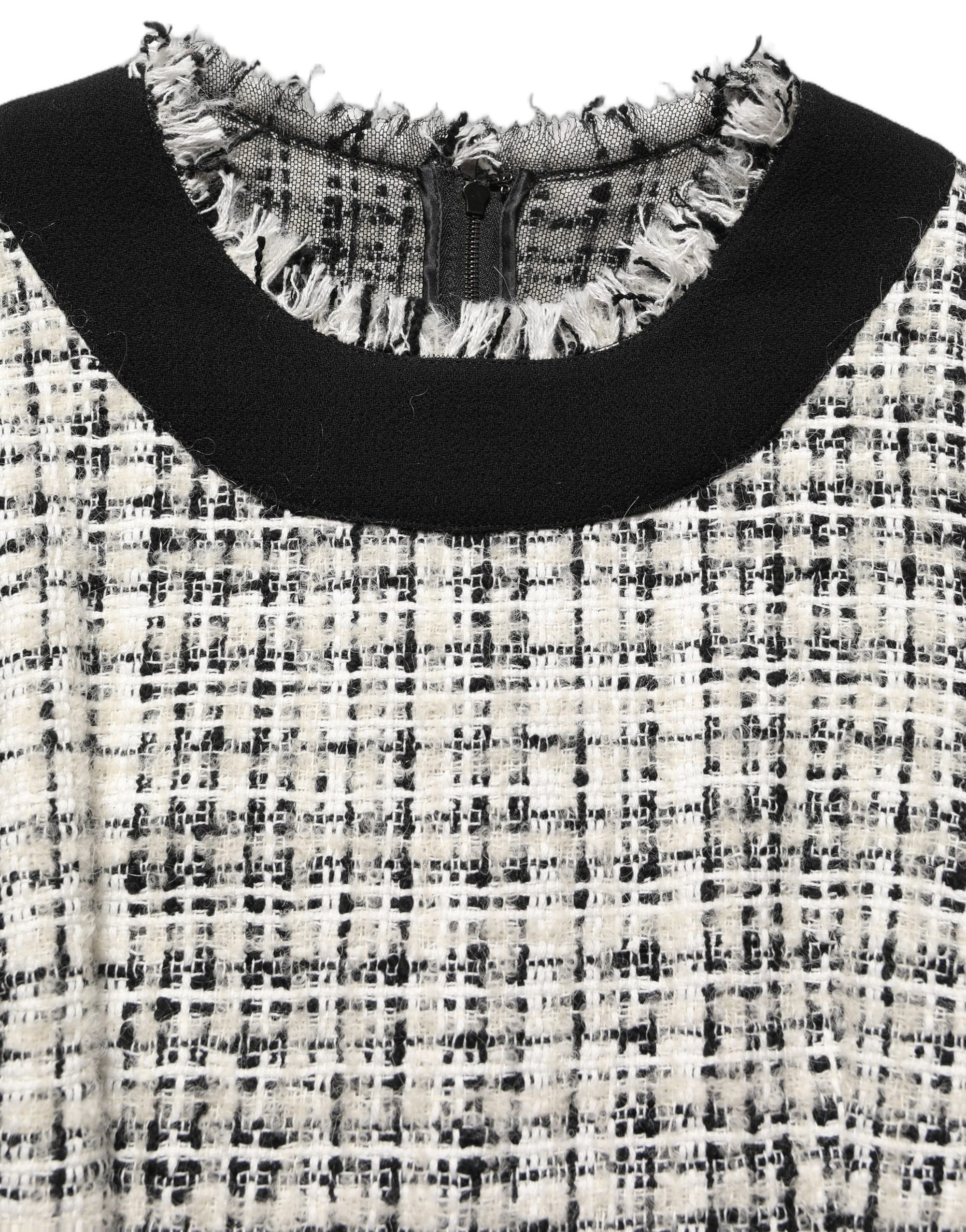 Dolce &amp; Gabbana Multicolor Bouclé Tweed Frayed Trim Midi Dress