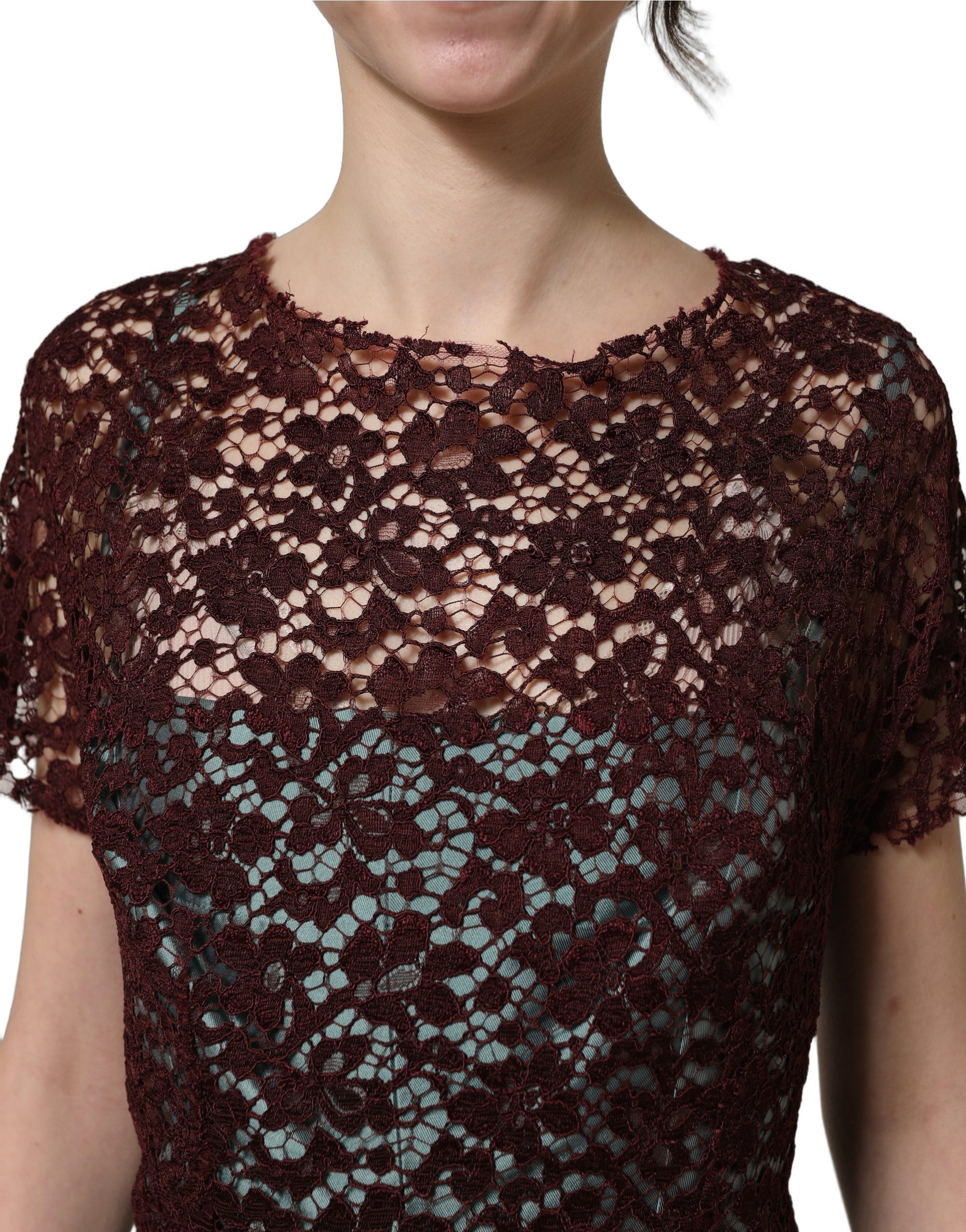 Dolce &amp; Gabbana Multicolor Floral Lace Taffeta Pleated Midi Dress