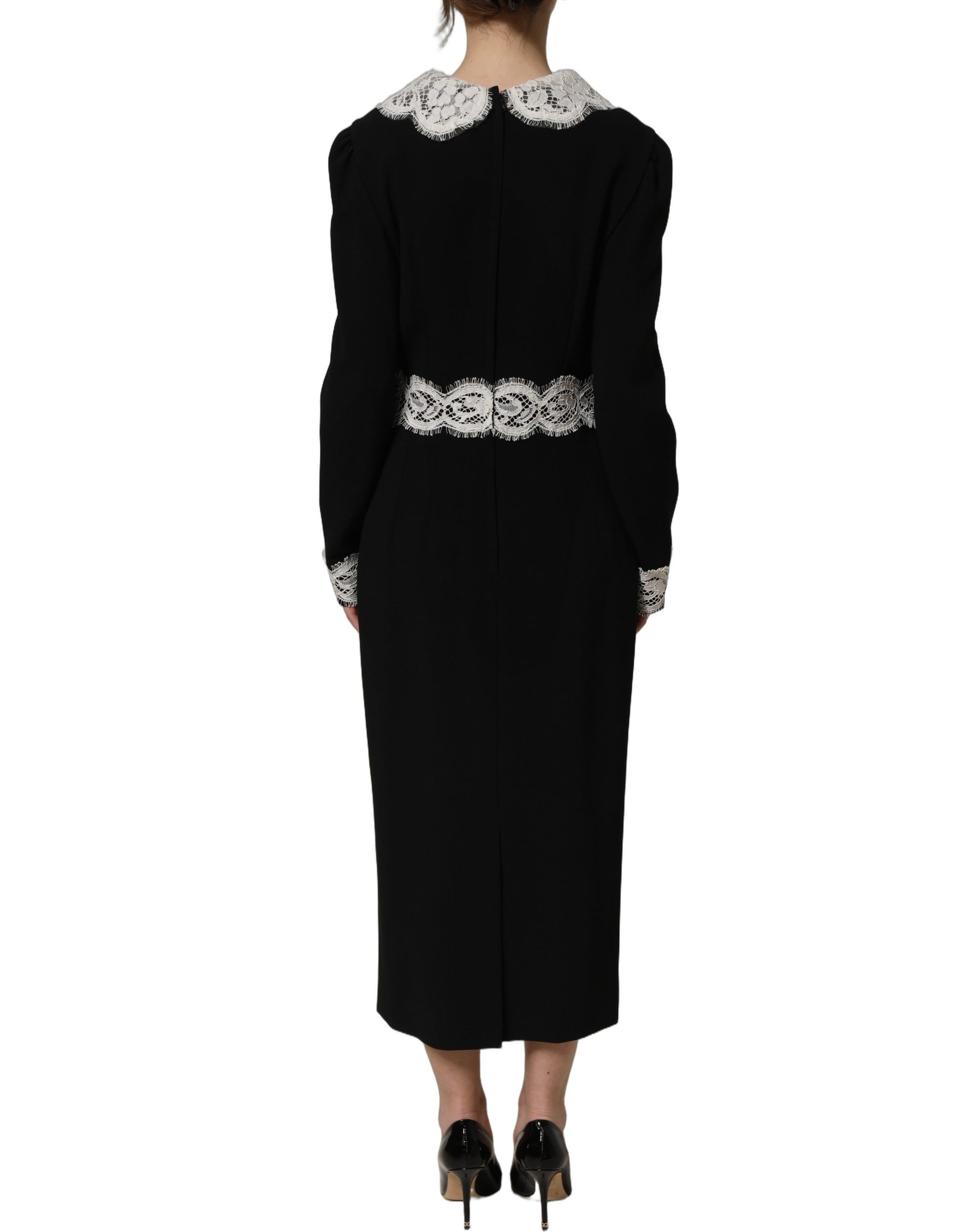 Dolce &amp; Gabbana Black Lace Detailing Long Sleeves Midi Dress