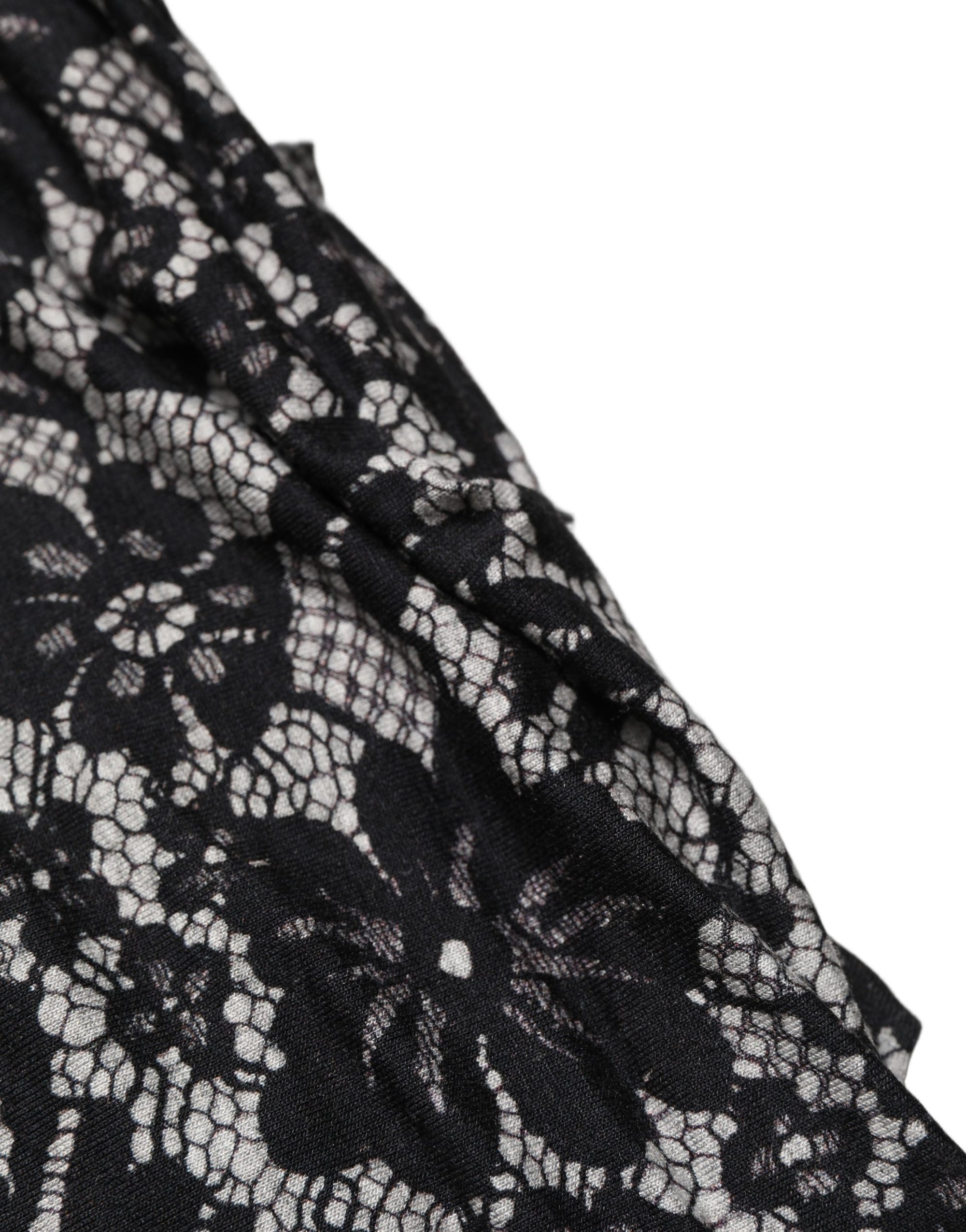 Dolce &amp; Gabbana Black White Floral Lace Sleeveless Midi Dress