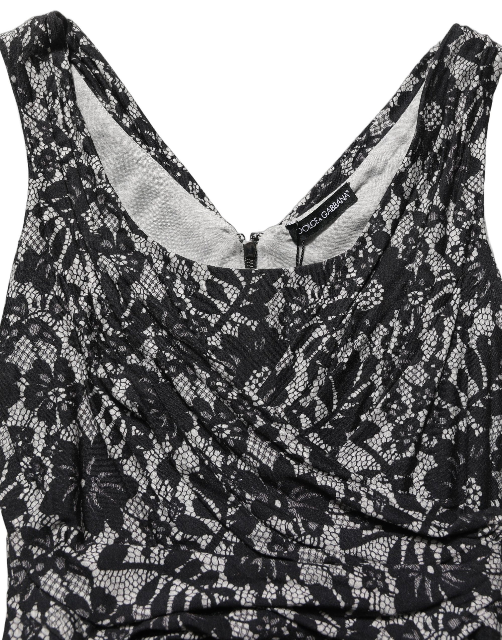 Dolce &amp; Gabbana Black White Floral Lace Sleeveless Midi Dress