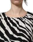 Dolce & Gabbana Black White Zebra Ruched Silk Mini Dress