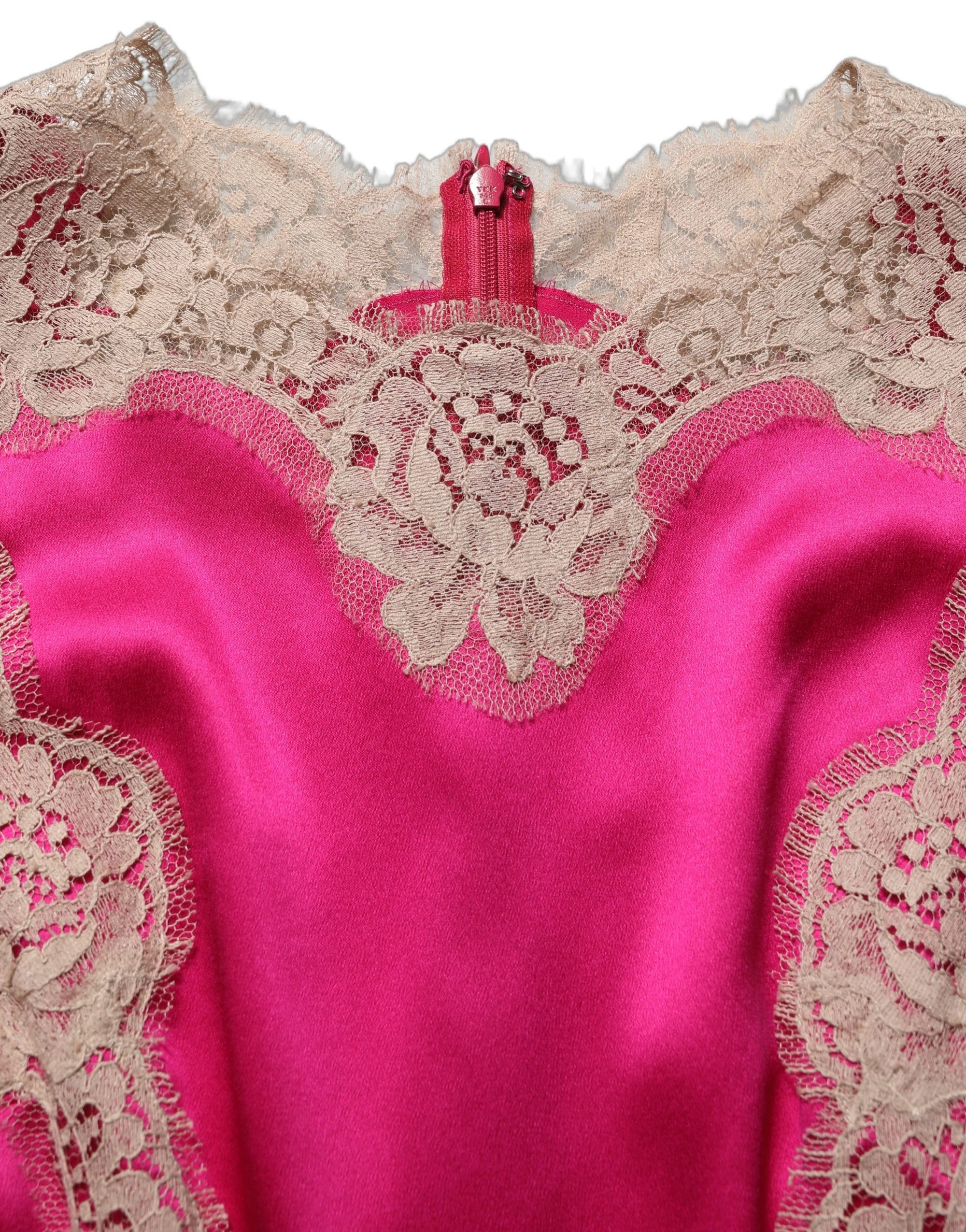 Dolce &amp; Gabbana Fuchsia Pink Lace Detail A-line Midi Dress