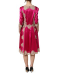 Dolce & Gabbana Fuchsia Pink Lace Detail A-line Midi Dress