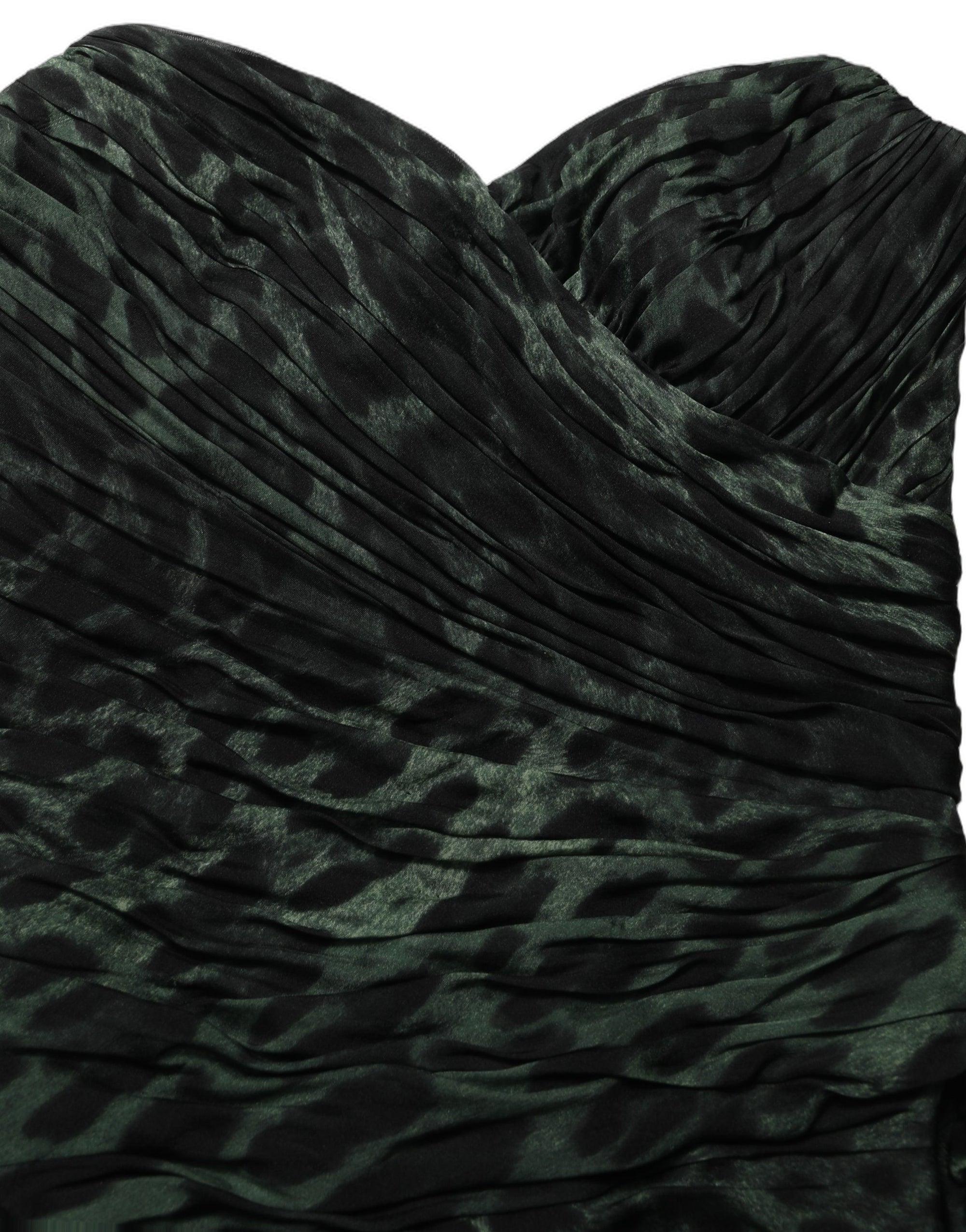 Dolce &amp; Gabbana Green Leopard Print Bustier Draped Midi Dress