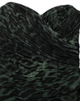 Dolce & Gabbana Green Leopard Print Bustier Draped Midi Dress