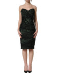 Dolce & Gabbana Green Leopard Print Bustier Draped Midi Dress