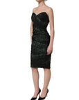 Dolce & Gabbana Green Leopard Print Bustier Draped Midi Dress