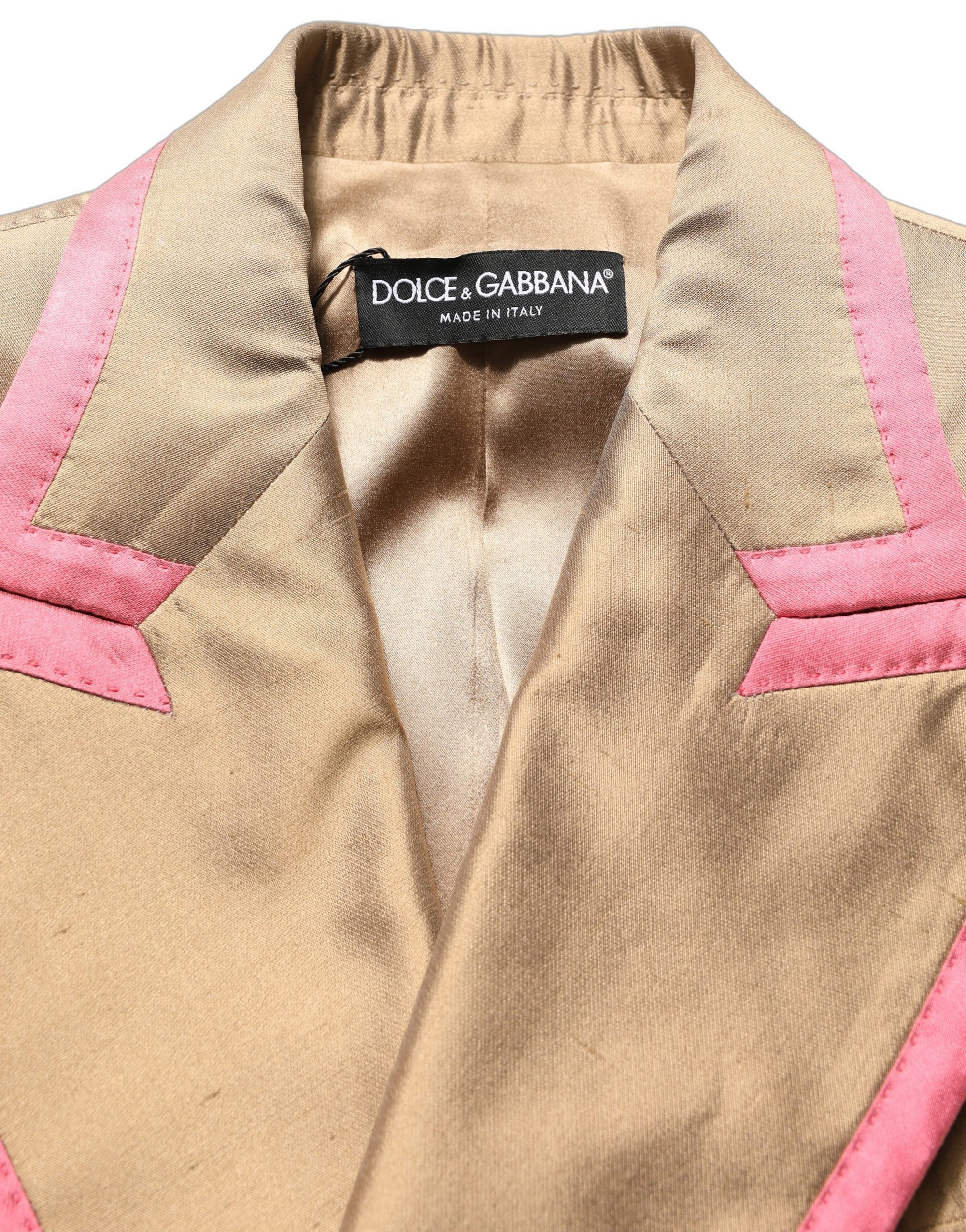 Dolce &amp; Gabbana Gold Silk Double Breasted Coat Blazer Jacket
