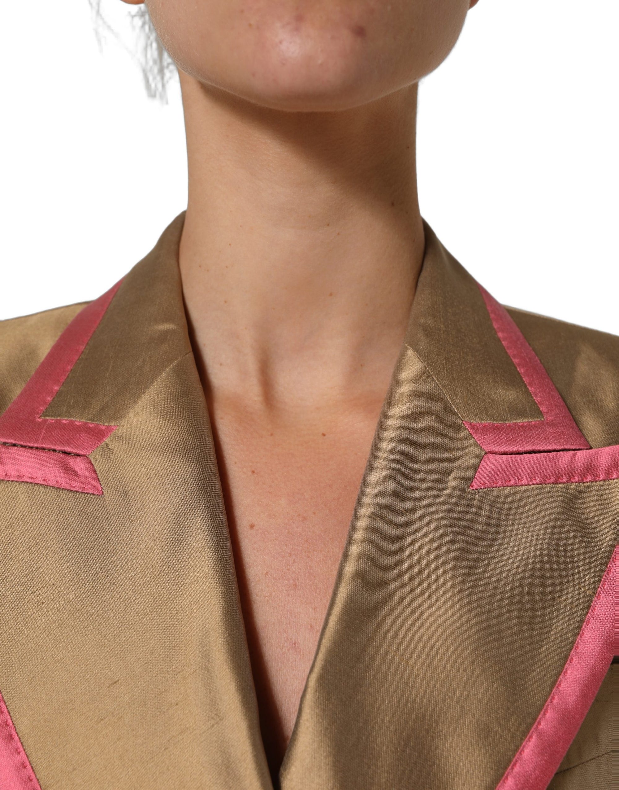 Dolce &amp; Gabbana Gold Silk Double Breasted Coat Blazer Jacket