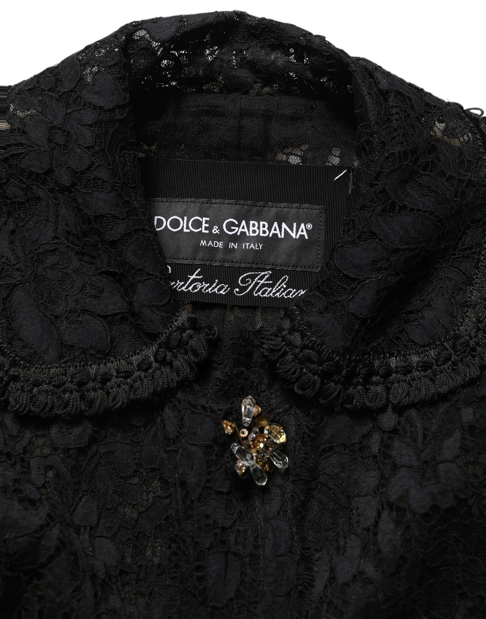 Dolce &amp; Gabbana Black Embellished Guipure Lace Coat Jacket