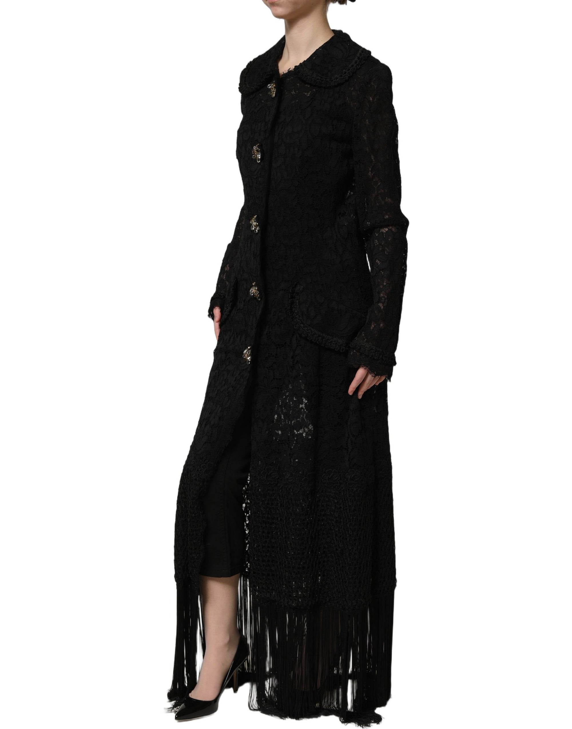 Dolce &amp; Gabbana Black Embellished Guipure Lace Coat Jacket