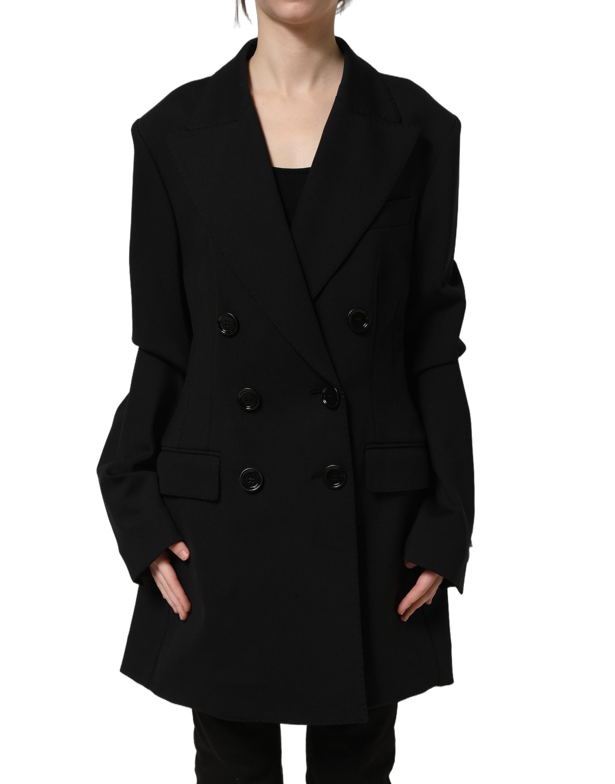 Dolce &amp; Gabbana Black Double Breasted Crepe Blazer Jacket