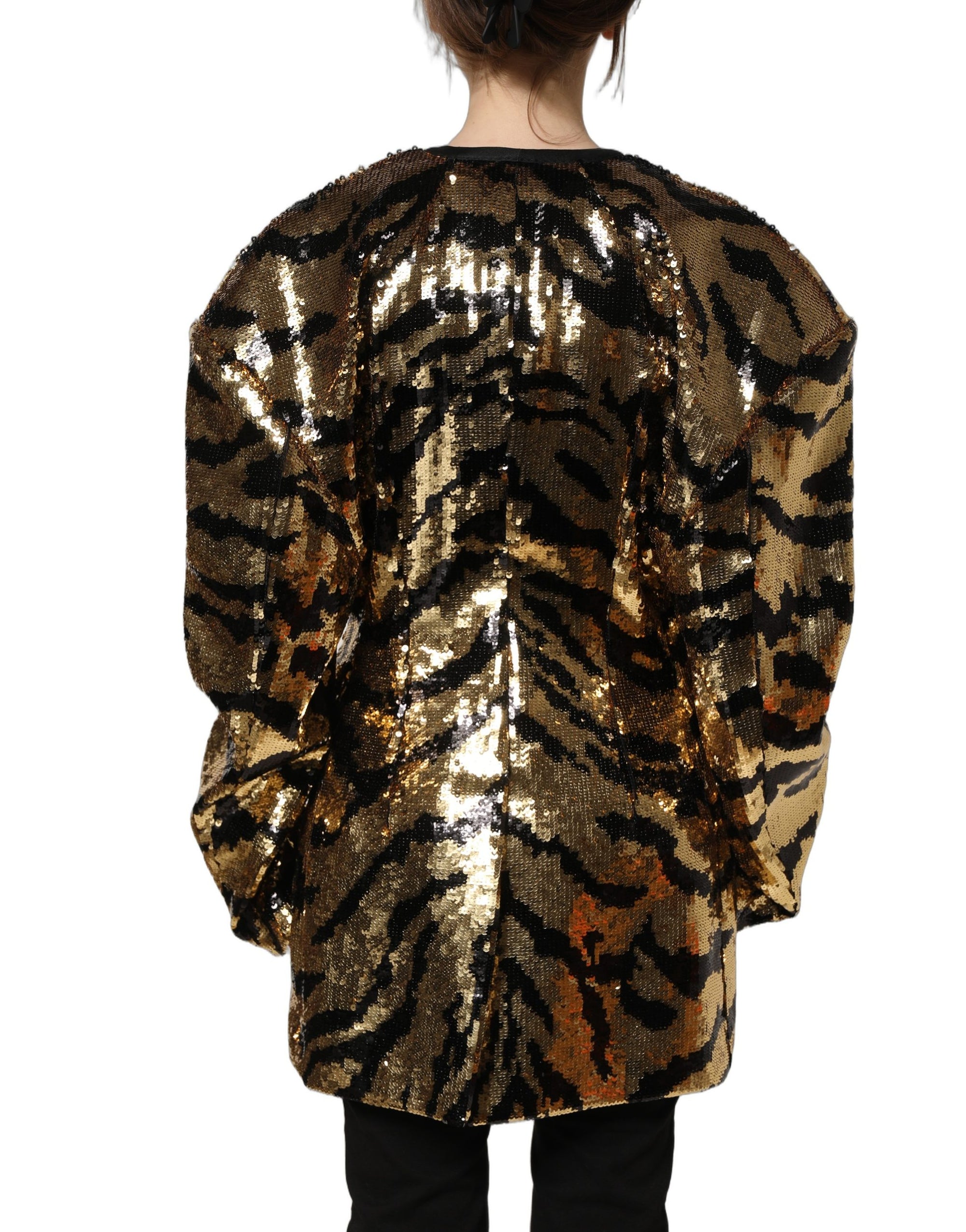 Dolce &amp; Gabbana Black Gold Sequin Tiger Stripe Blazer Jacket