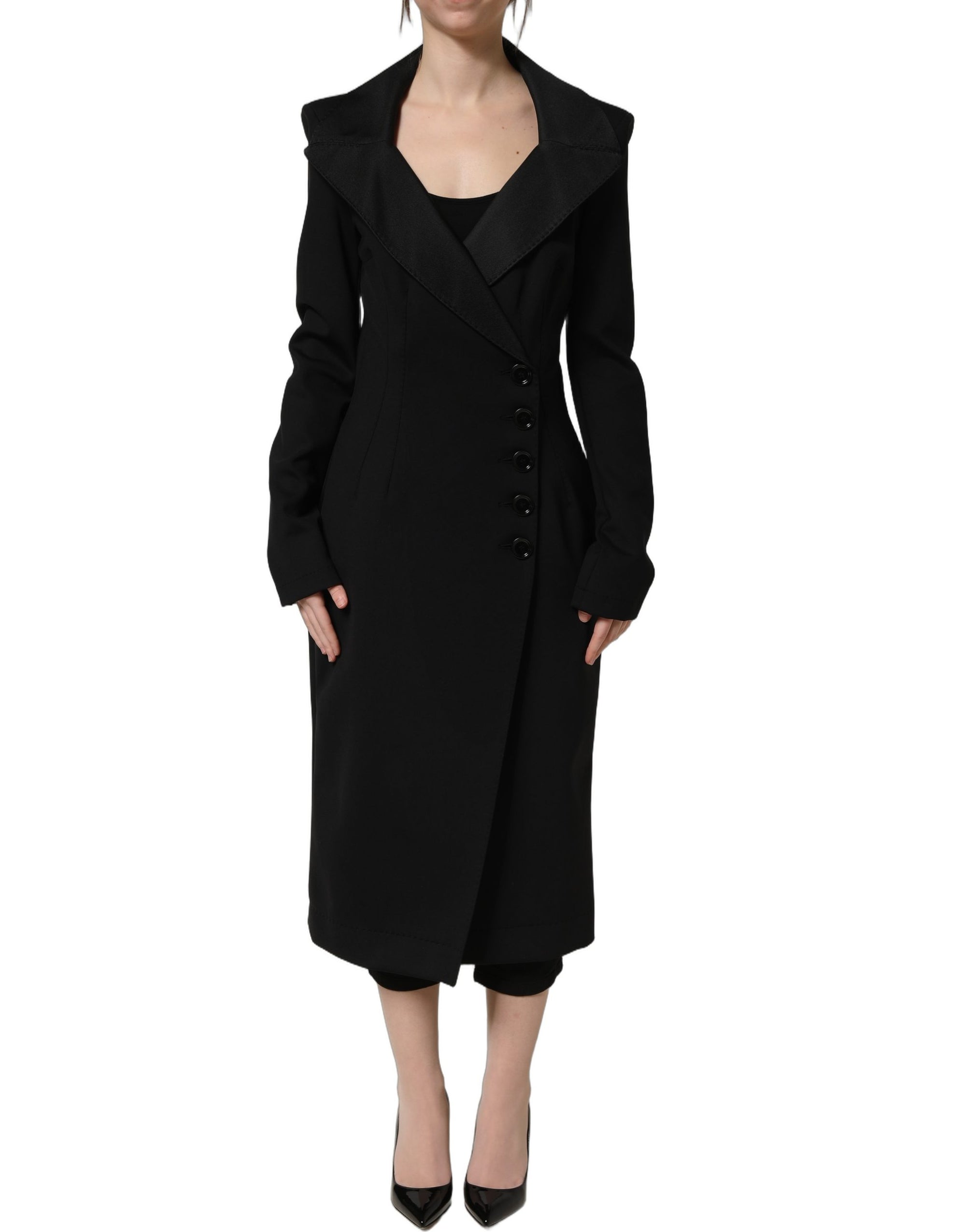 Dolce &amp; Gabbana Black Nylon Double Breasted Coat Jacket