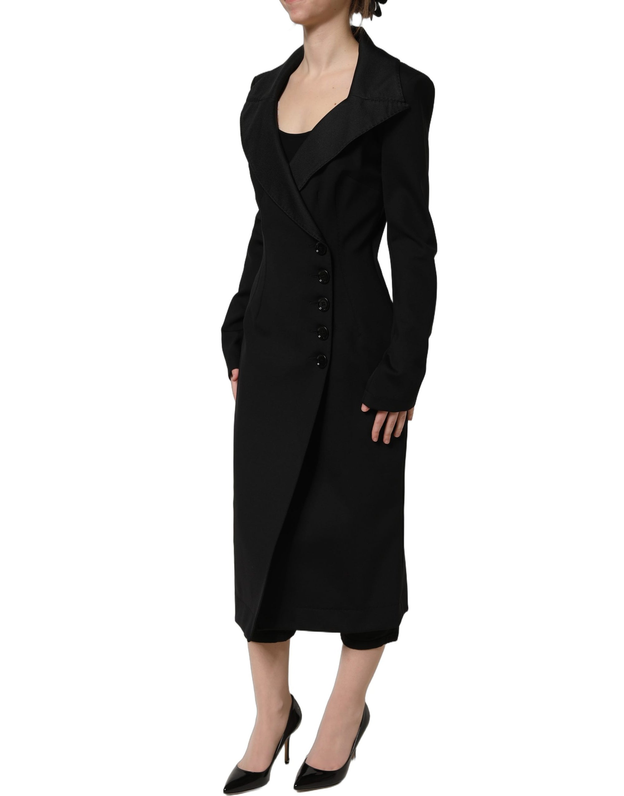 Dolce &amp; Gabbana Black Nylon Double Breasted Coat Jacket