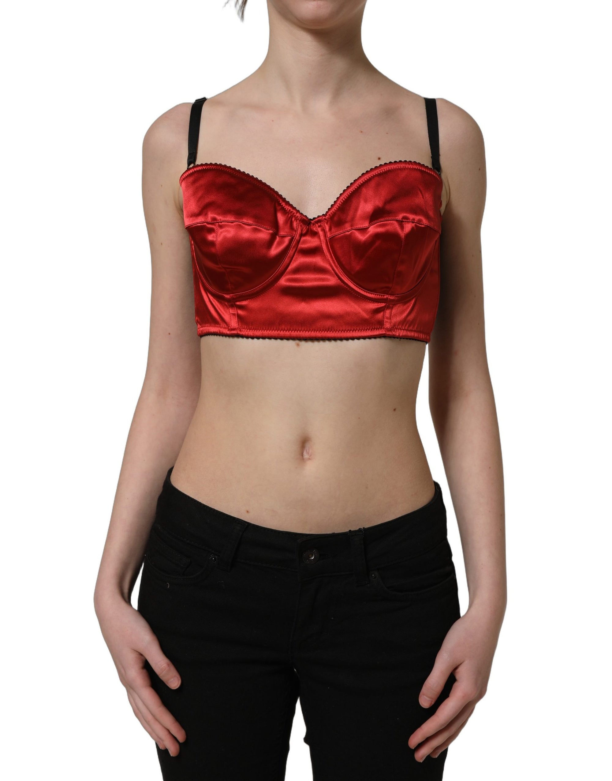 Dolce &amp; Gabbana Red Polyester Satin Bustier Cropped Tank Top