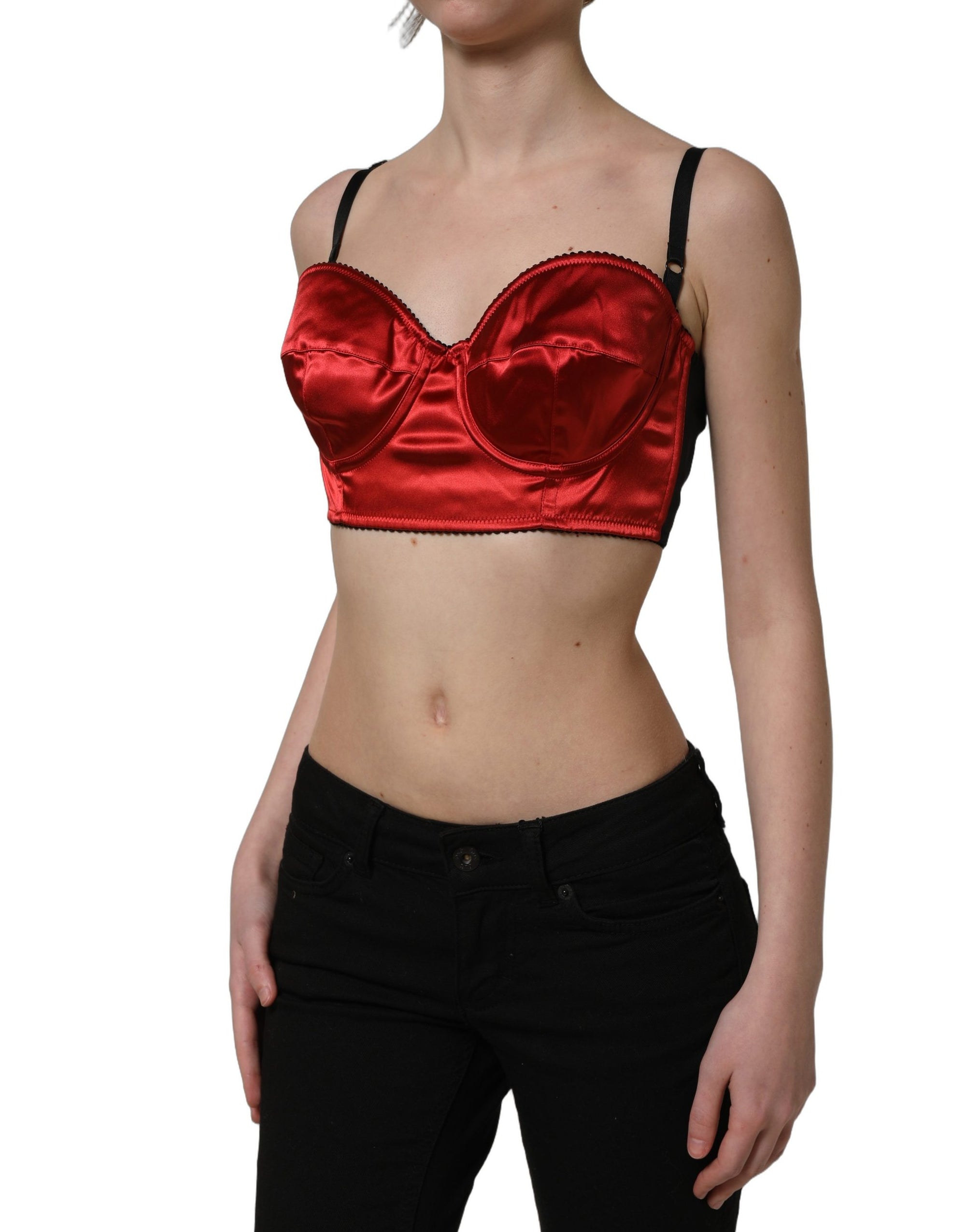 Dolce &amp; Gabbana Red Polyester Satin Bustier Cropped Tank Top