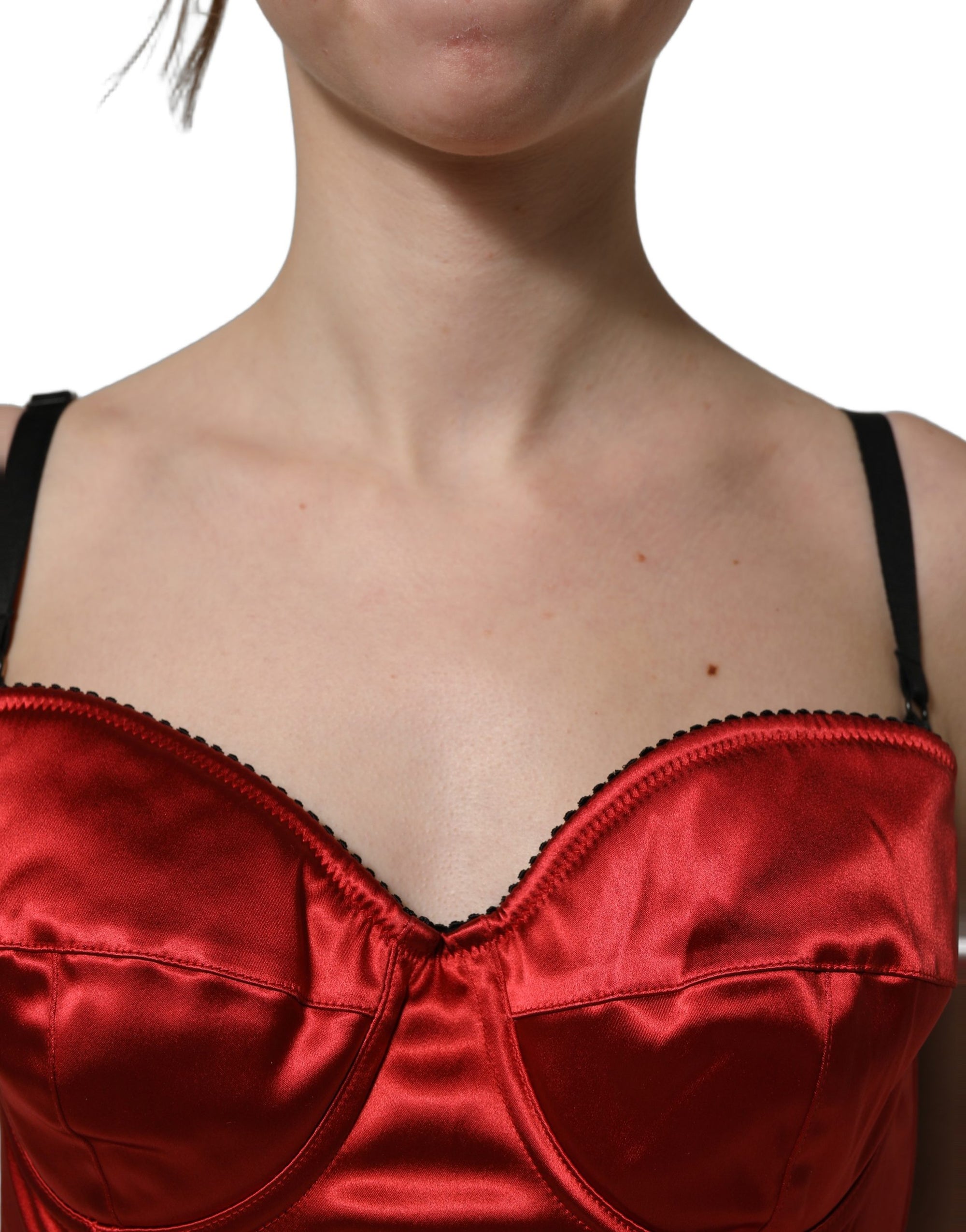 Dolce &amp; Gabbana Red Polyester Satin Bustier Cropped Tank Top