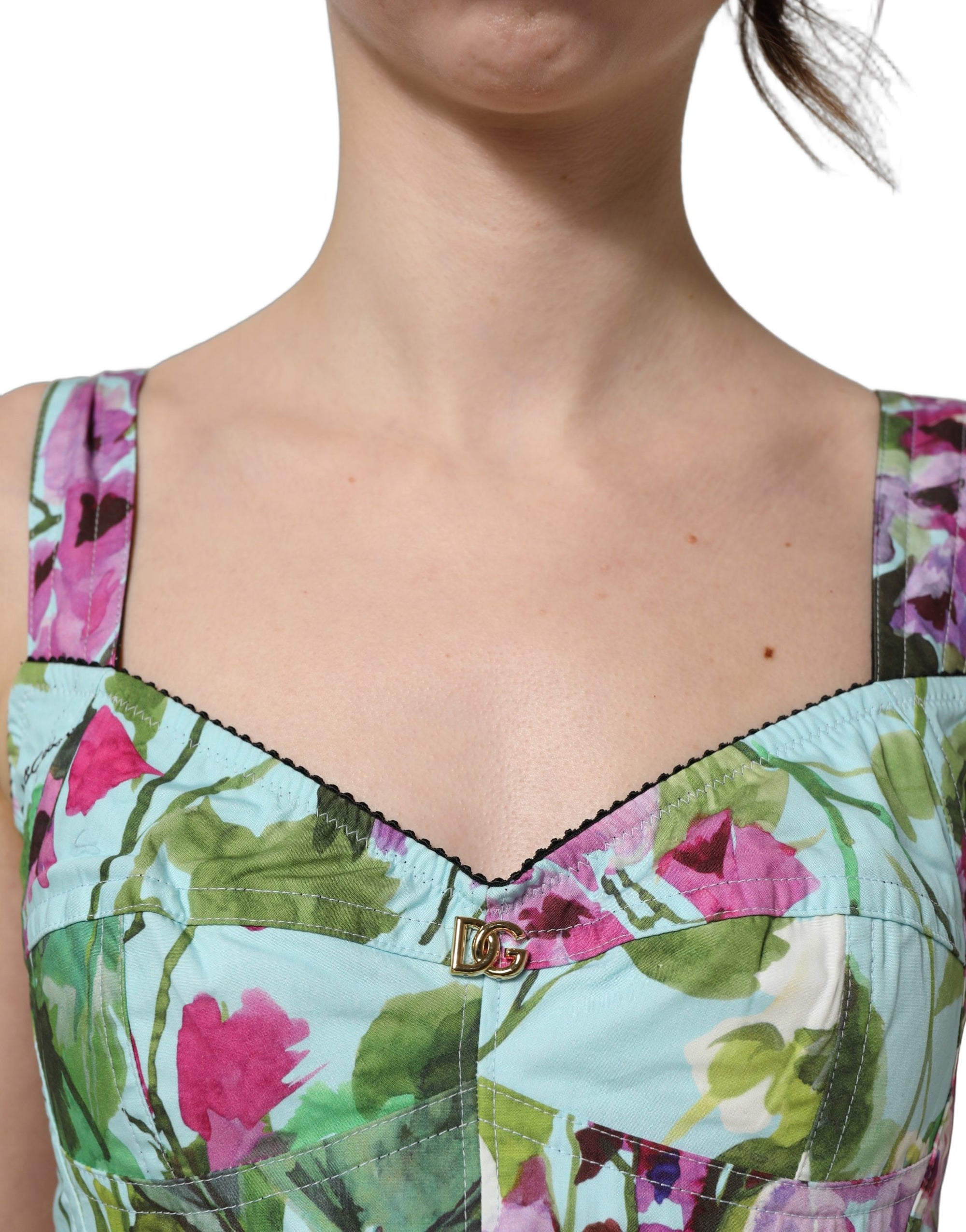 Dolce &amp; Gabbana Multicolor Floral Cropped Bustier Tank Top