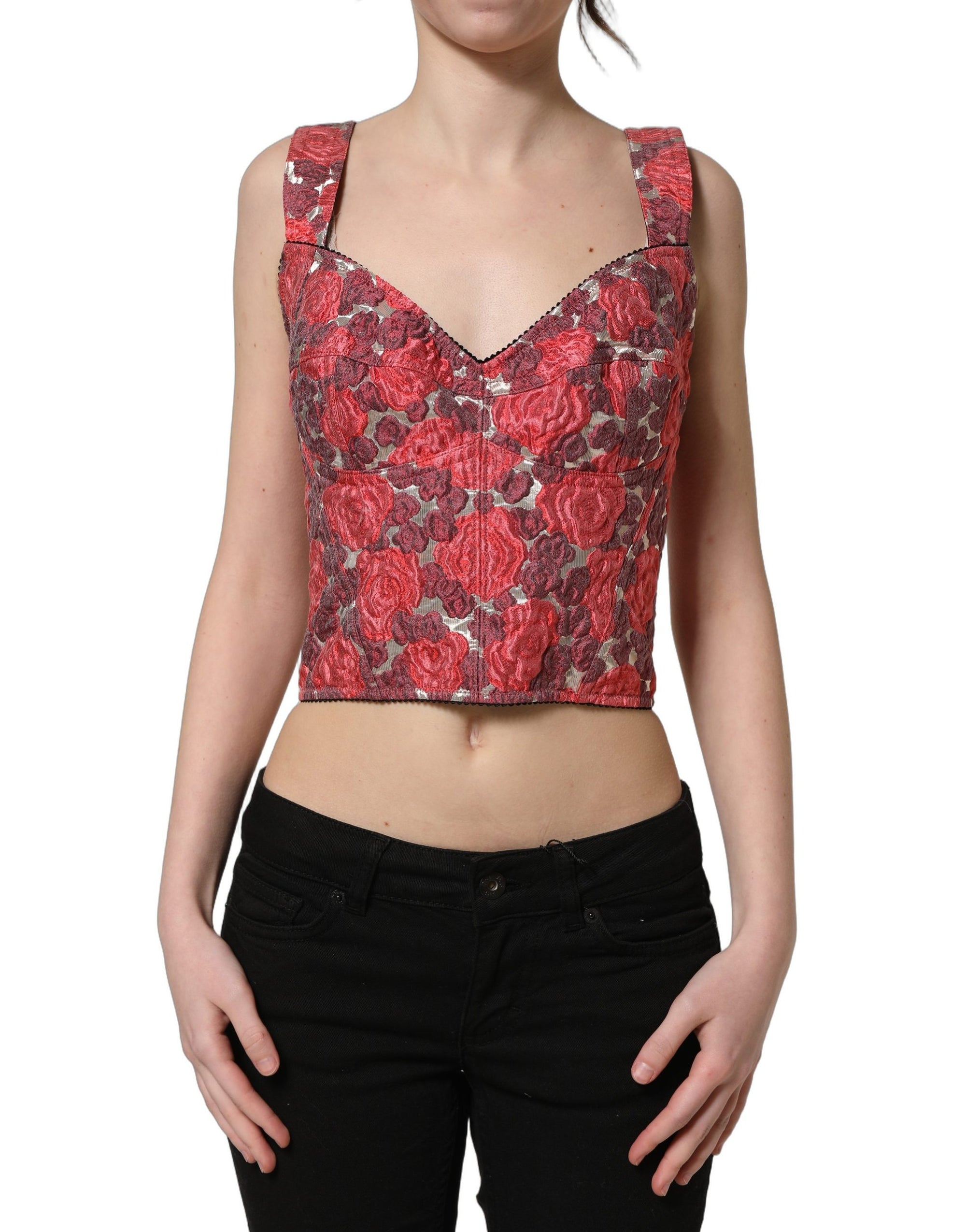 Dolce &amp; Gabbana Multicolor Floral Cropped Bustier Tank Top