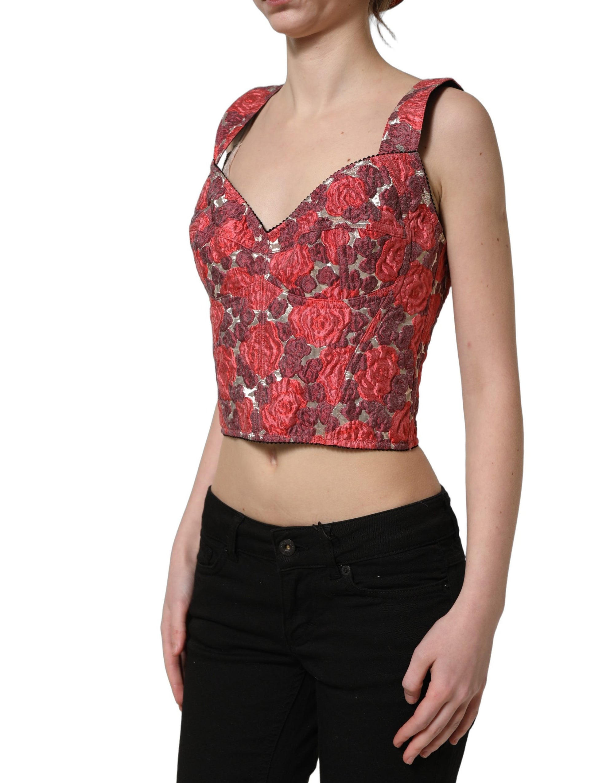 Dolce &amp; Gabbana Multicolor Floral Cropped Bustier Tank Top