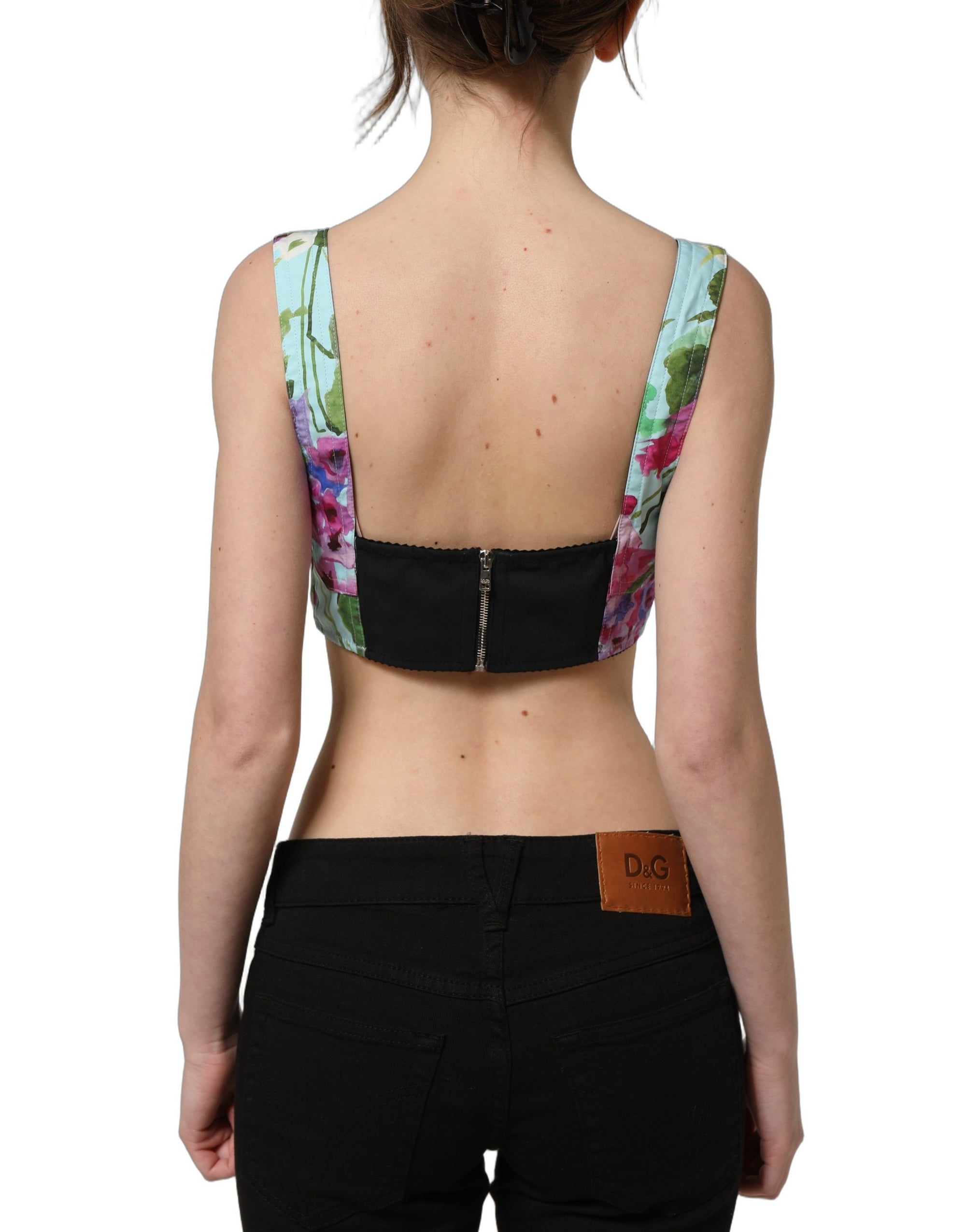 Dolce &amp; Gabbana Multicolor Floral Cropped Bustier Tank Top