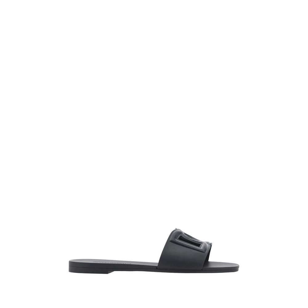 Dolce &amp; Gabbana Black Rubber Flat Sandals