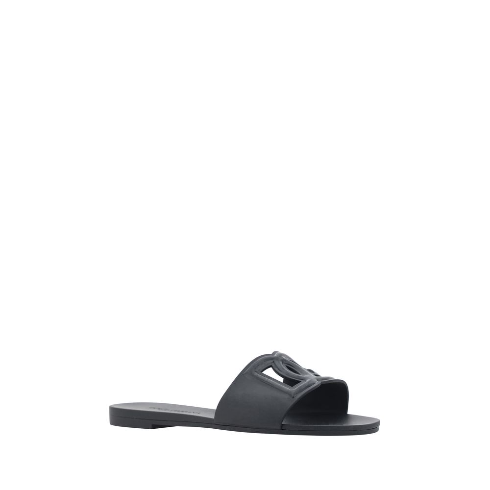 Dolce &amp; Gabbana Black Rubber Flat Sandals