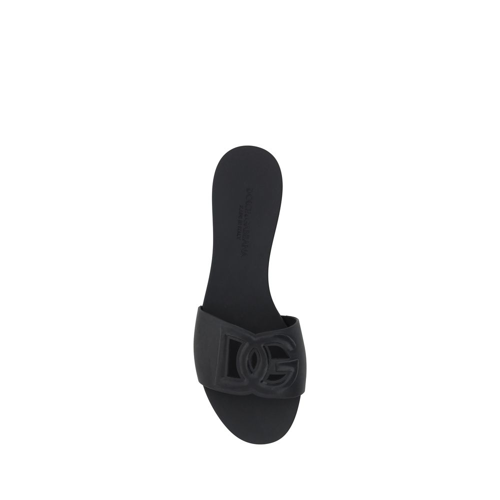 Dolce &amp; Gabbana Black Rubber Flat Sandals