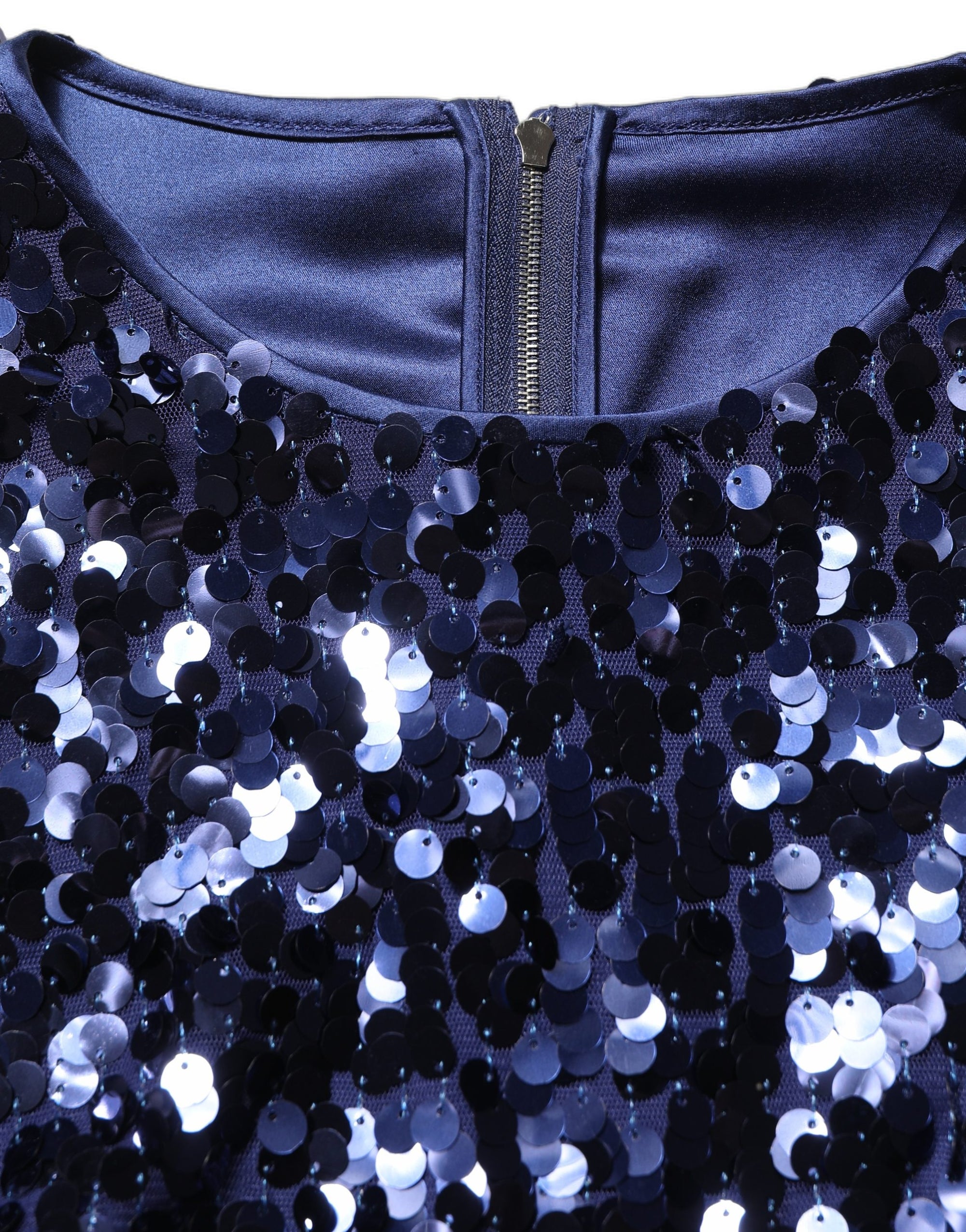 Dolce &amp; Gabbana Blue Sequined Long Sleeves Crop Blouse Top