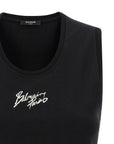 Balmain Black Cotton Sleeveles T-Shirt
