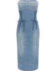Elisabetta Franchi Blue Cotton Midi Dress